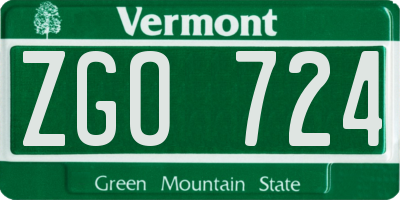 VT license plate ZGO724