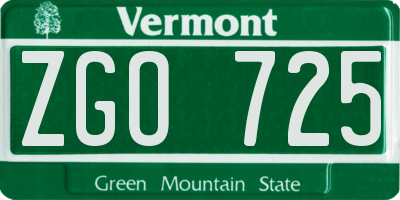 VT license plate ZGO725