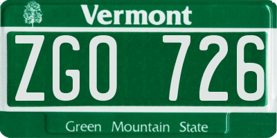 VT license plate ZGO726