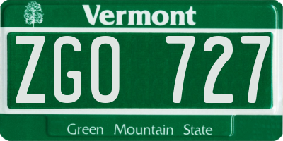 VT license plate ZGO727