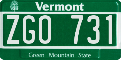 VT license plate ZGO731