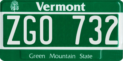 VT license plate ZGO732