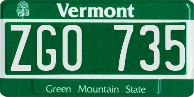 VT license plate ZGO735