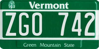 VT license plate ZGO742
