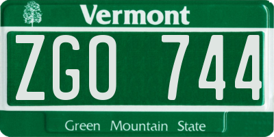 VT license plate ZGO744