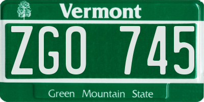 VT license plate ZGO745