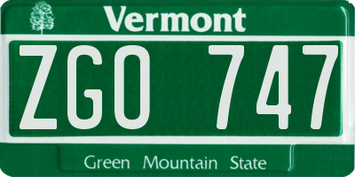 VT license plate ZGO747