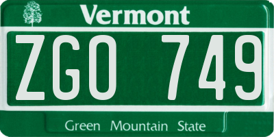 VT license plate ZGO749