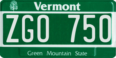 VT license plate ZGO750