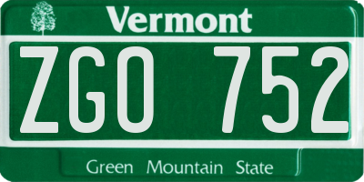 VT license plate ZGO752