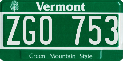 VT license plate ZGO753