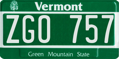 VT license plate ZGO757