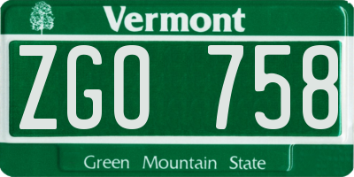 VT license plate ZGO758