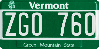 VT license plate ZGO760