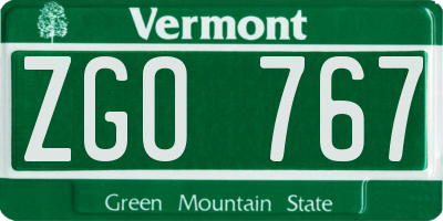 VT license plate ZGO767