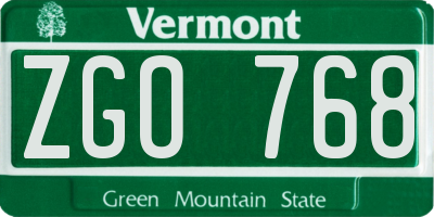 VT license plate ZGO768