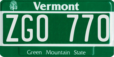 VT license plate ZGO770