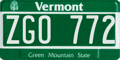 VT license plate ZGO772