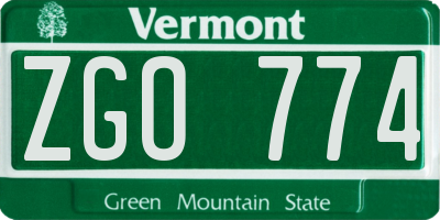 VT license plate ZGO774