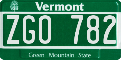 VT license plate ZGO782
