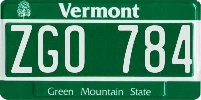 VT license plate ZGO784