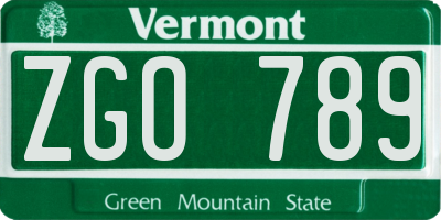 VT license plate ZGO789
