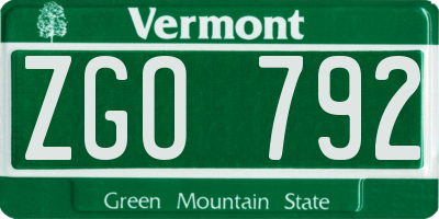 VT license plate ZGO792