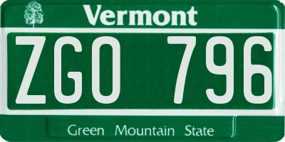 VT license plate ZGO796
