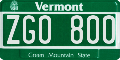VT license plate ZGO800