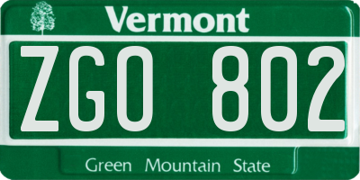VT license plate ZGO802