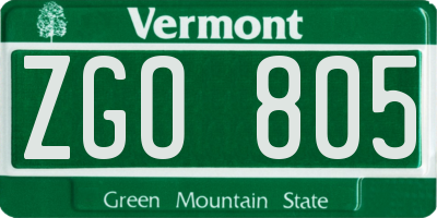 VT license plate ZGO805