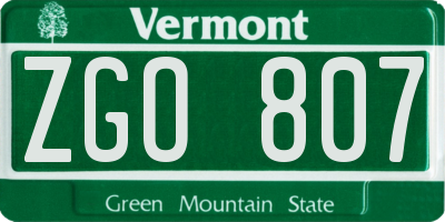 VT license plate ZGO807