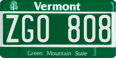 VT license plate ZGO808