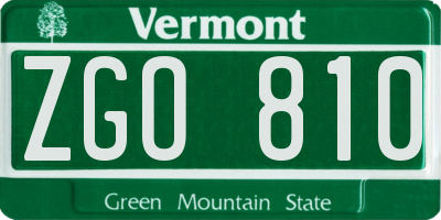 VT license plate ZGO810
