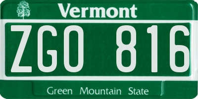 VT license plate ZGO816