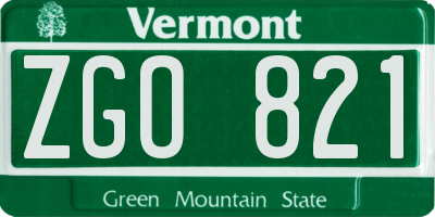 VT license plate ZGO821