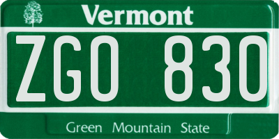 VT license plate ZGO830