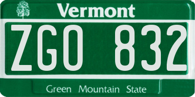 VT license plate ZGO832