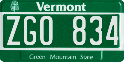 VT license plate ZGO834