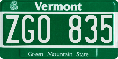 VT license plate ZGO835