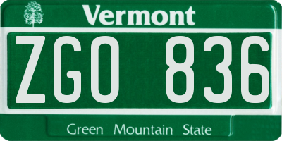 VT license plate ZGO836