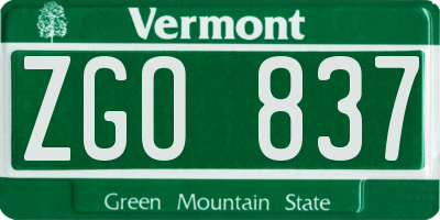 VT license plate ZGO837
