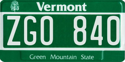 VT license plate ZGO840