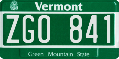 VT license plate ZGO841
