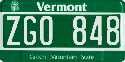 VT license plate ZGO848