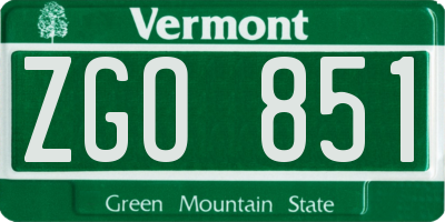 VT license plate ZGO851