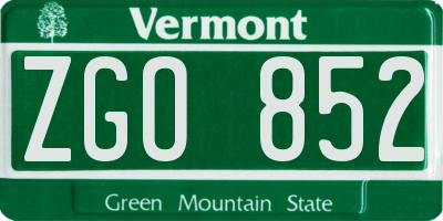 VT license plate ZGO852