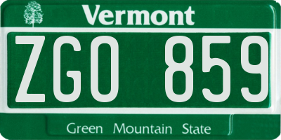 VT license plate ZGO859