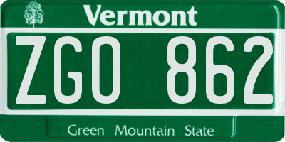 VT license plate ZGO862