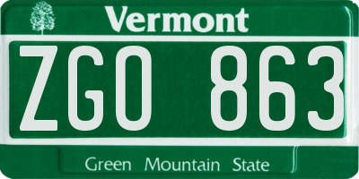 VT license plate ZGO863